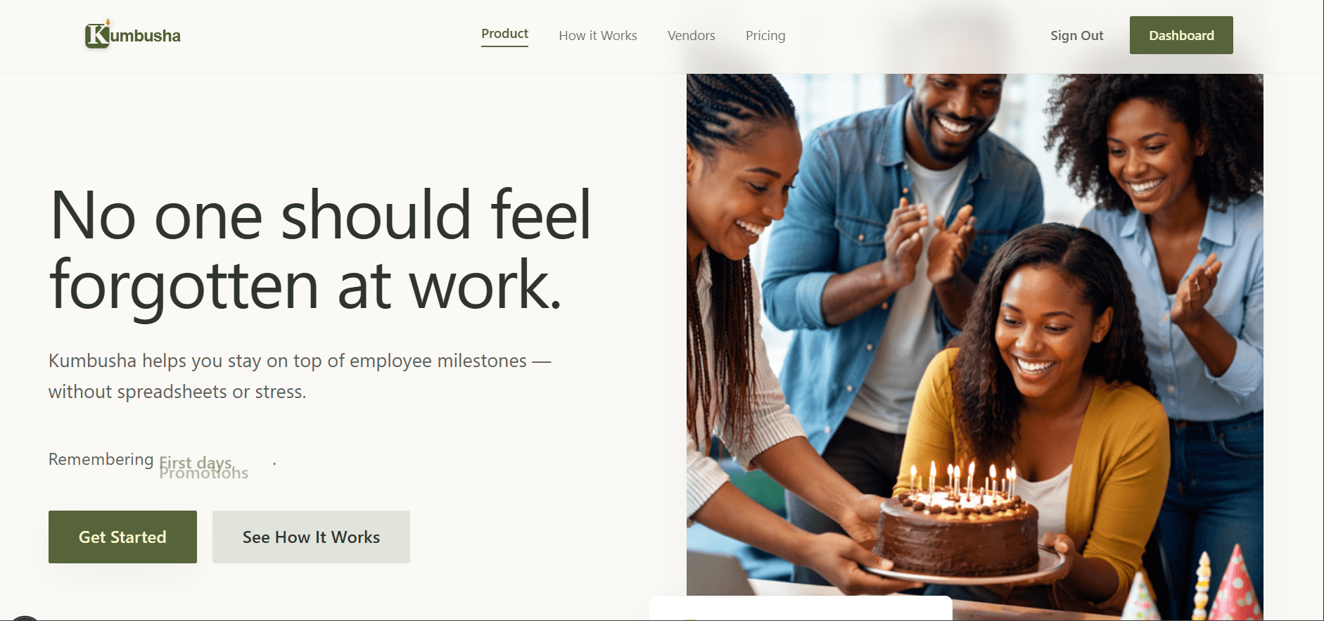 Kumbusha employee milestone product
